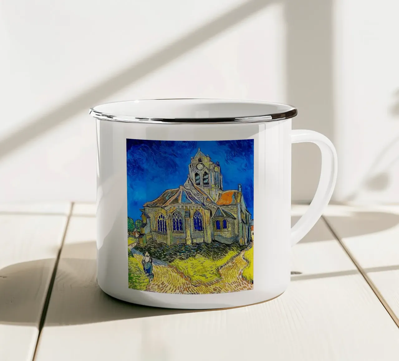 edifici e figure ambulanti tazza in smalto da cloud shop
