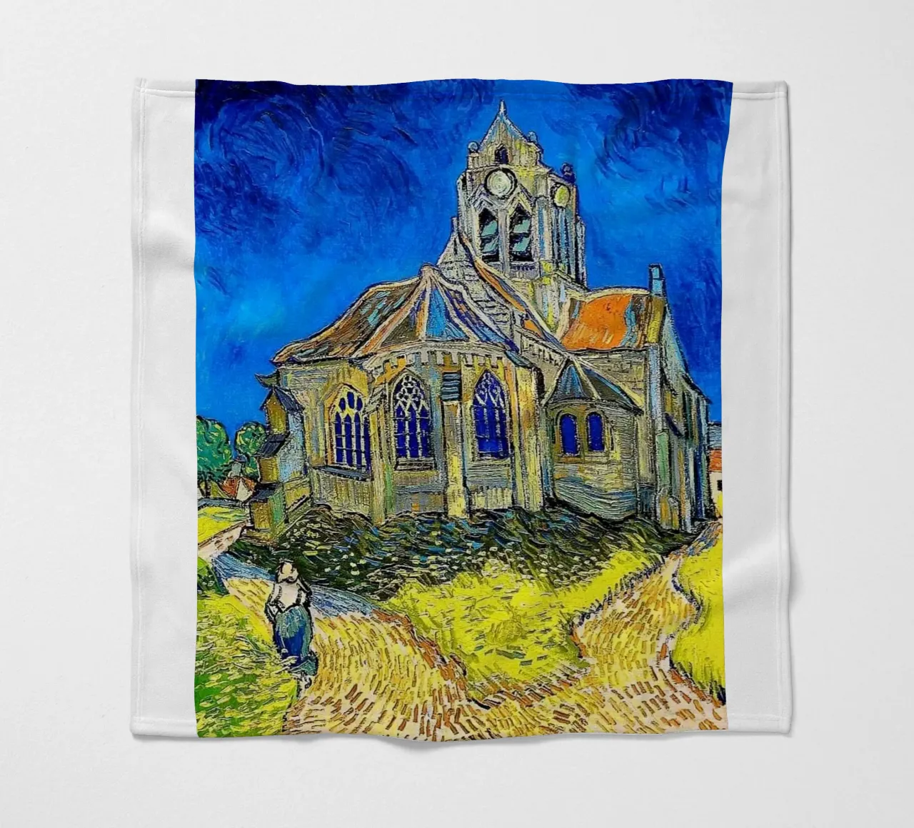 buildings and walking figures fleece blanket by cloud shop