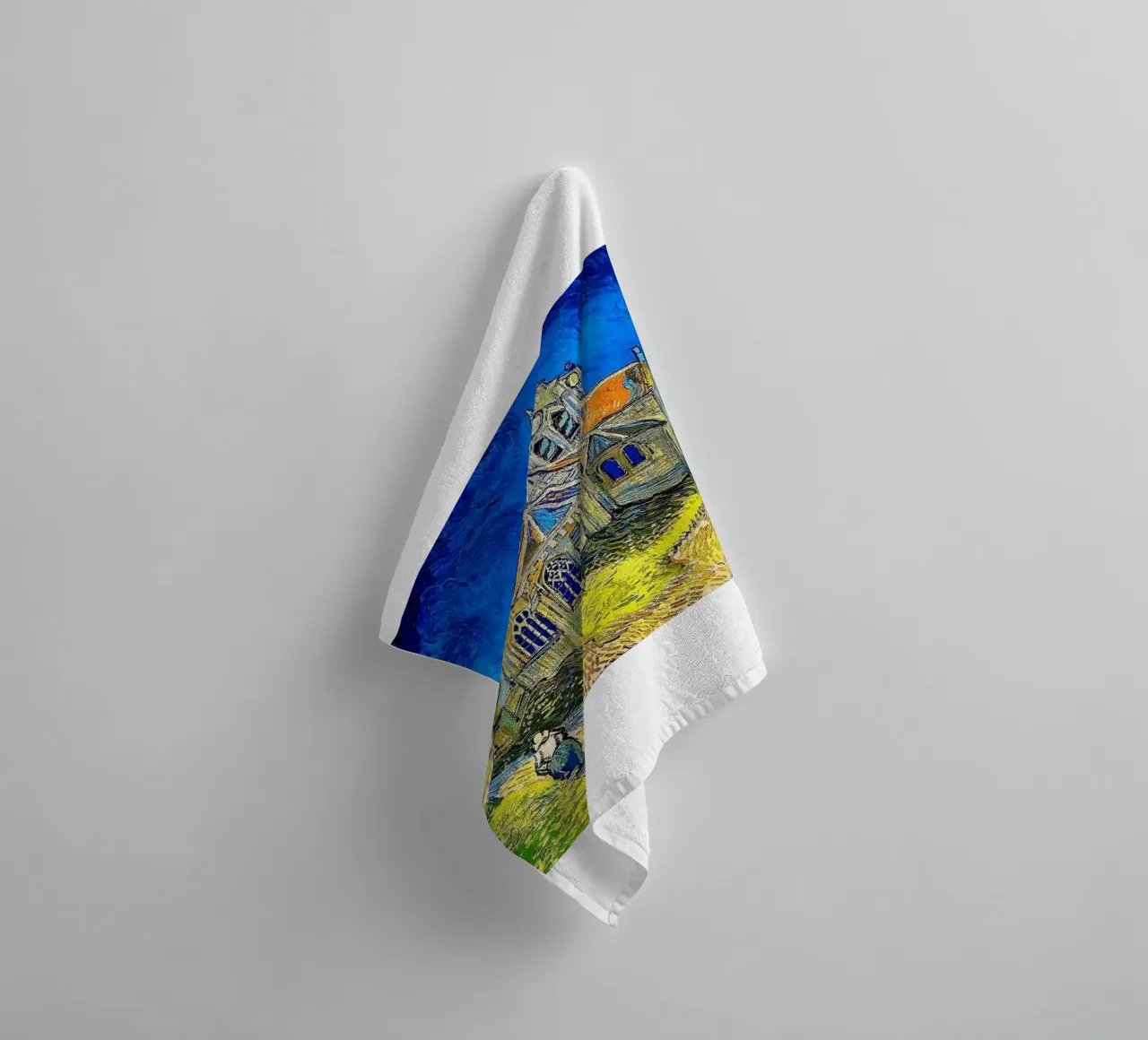 buildings and walking figures towel by cloud shop