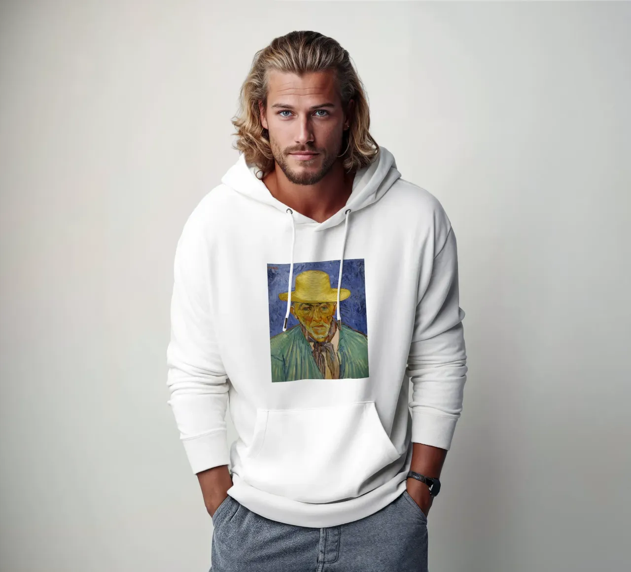 ritratto di espressione uomo anziano felpa con cappuccio da cloud shop