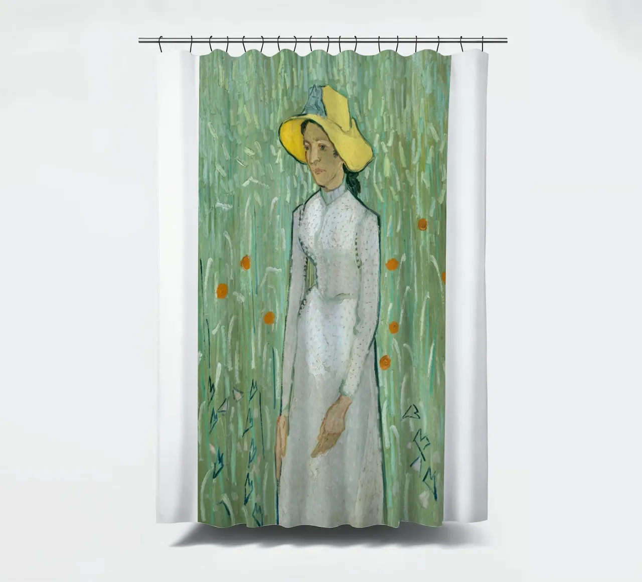 donna in abito bianco tenda da doccia da cloud shop