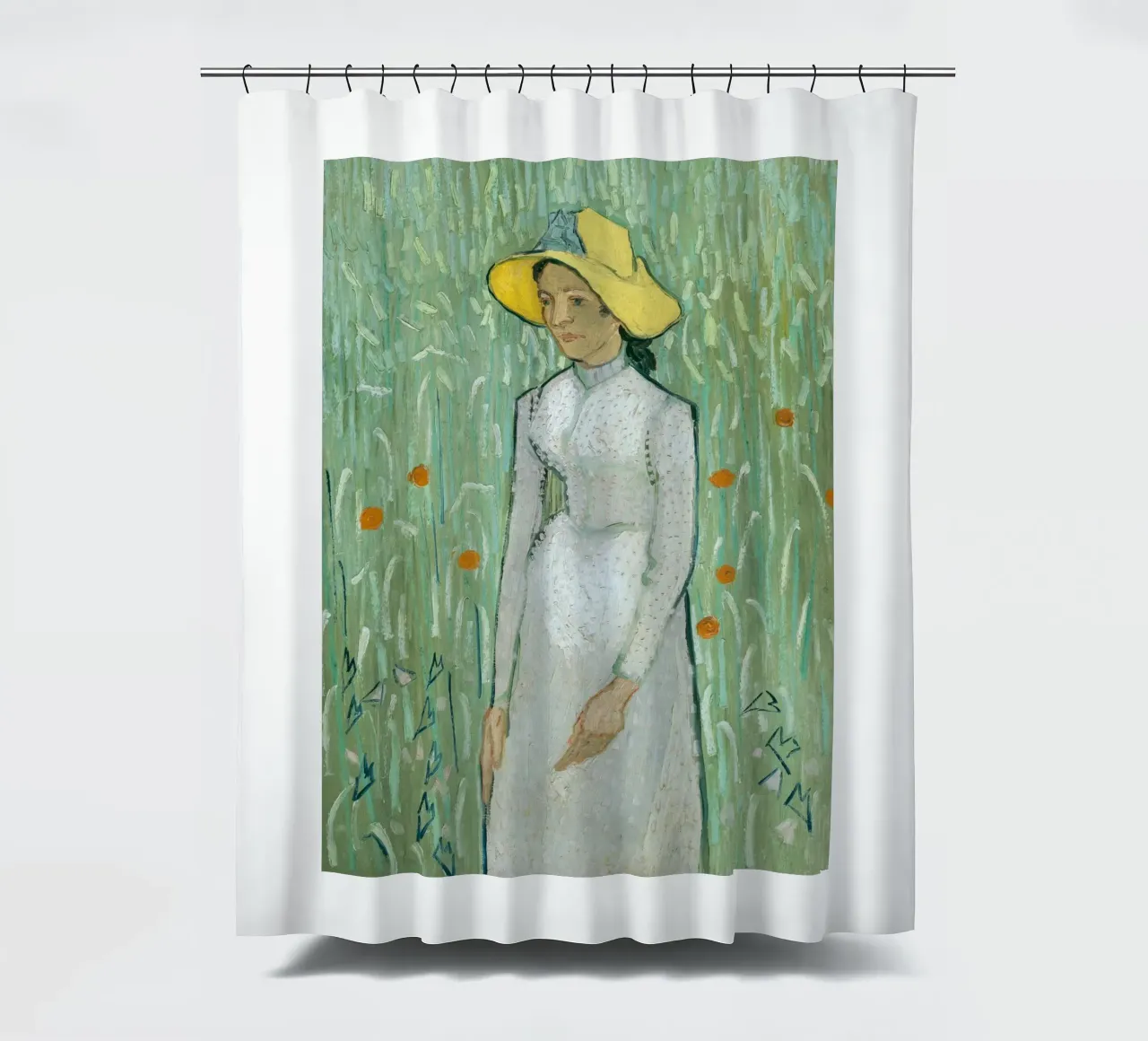 donna in abito bianco tenda da doccia da cloud shop