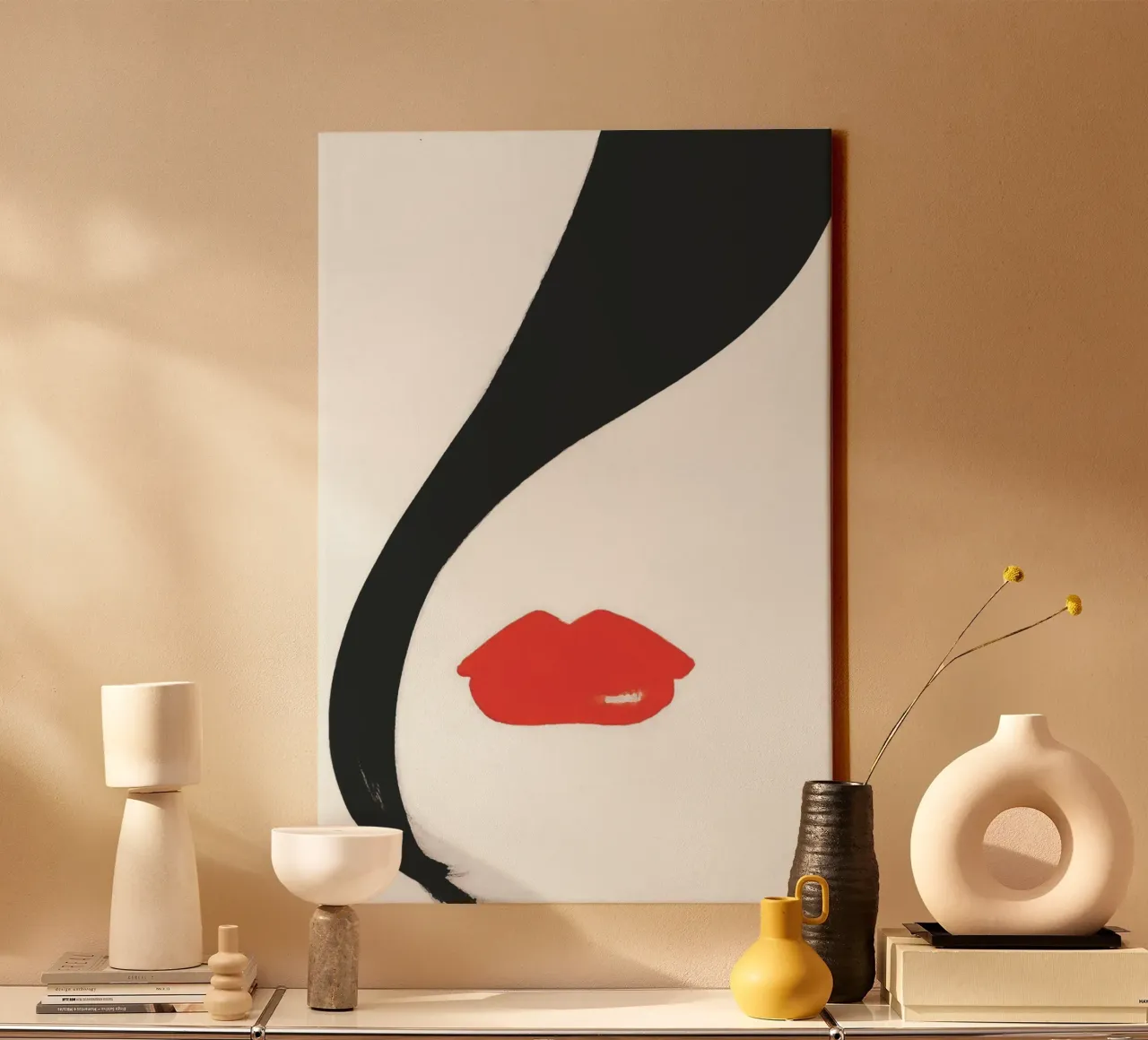 Rossetto rosso, arte della moda vintage tela con Cornice a cassetta da Vibrant Vintage Prints