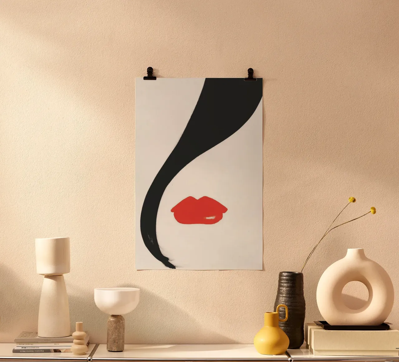 Rossetto rosso, arte della moda vintage poster con telaio in alluminio da Vibrant Vintage Prints