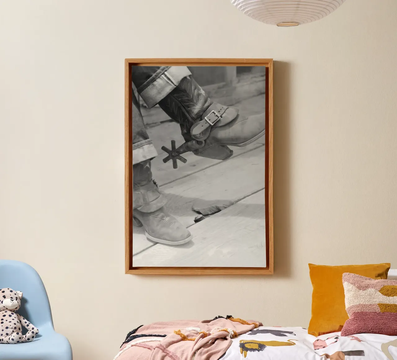 Cowboylaarzen met sporen, zwart-wit vintage foto canvas met Baklijst van Vibrant Vintage Prints