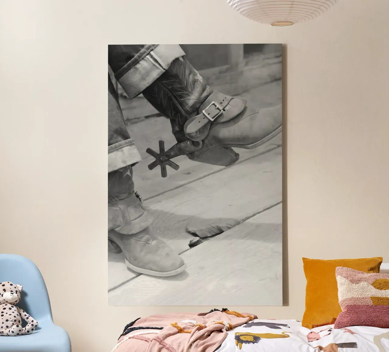 Cowboylaarzen met sporen, zwart-wit vintage foto canvas met Baklijst van Vibrant Vintage Prints