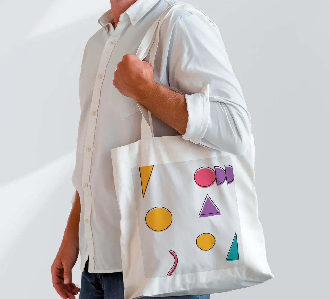 Forma geometrica Divertimento colorato borsa in juta da galihstudio