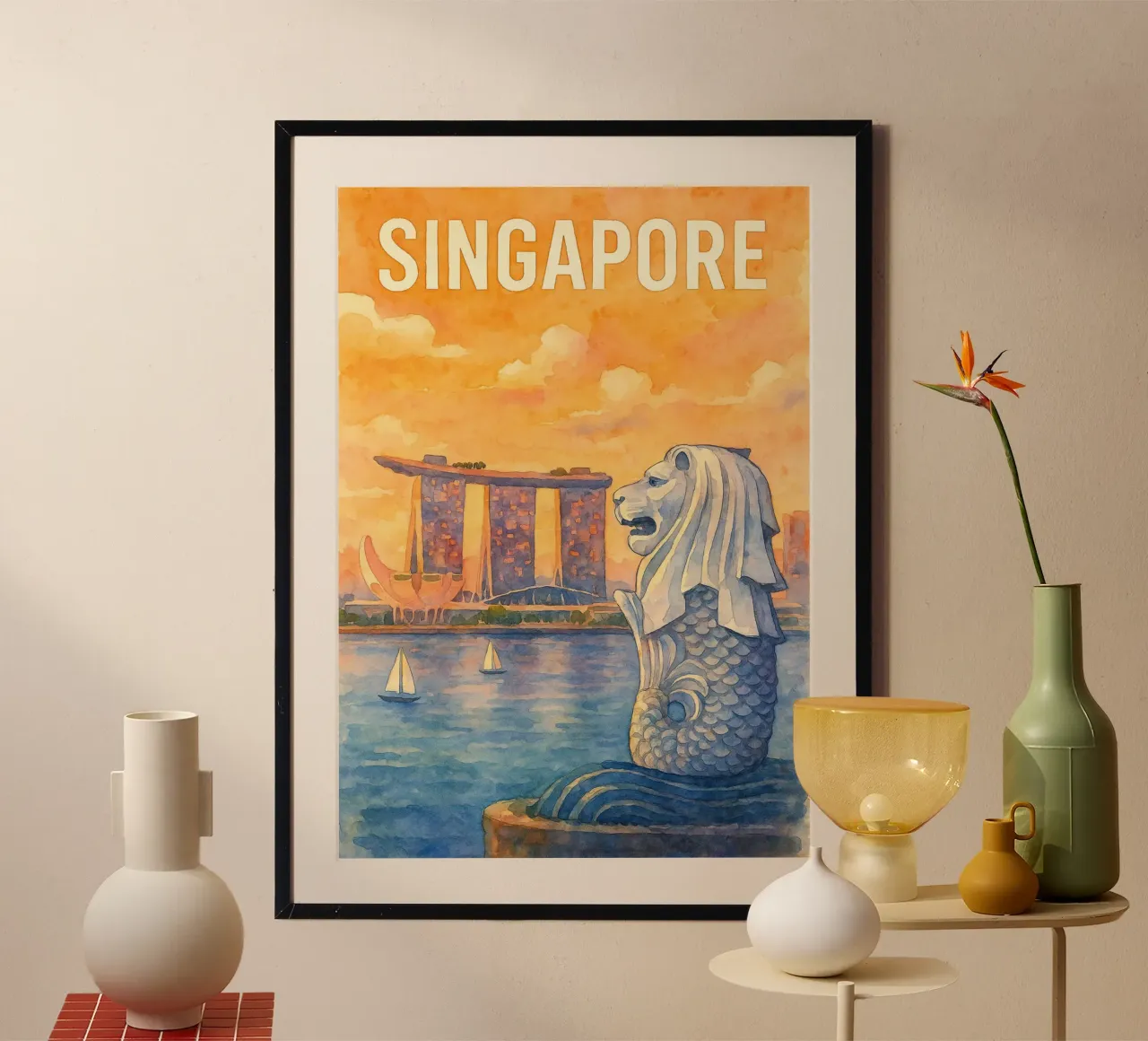Singapur Pintura Imaginación poster con marco de aluminio de Diamond
