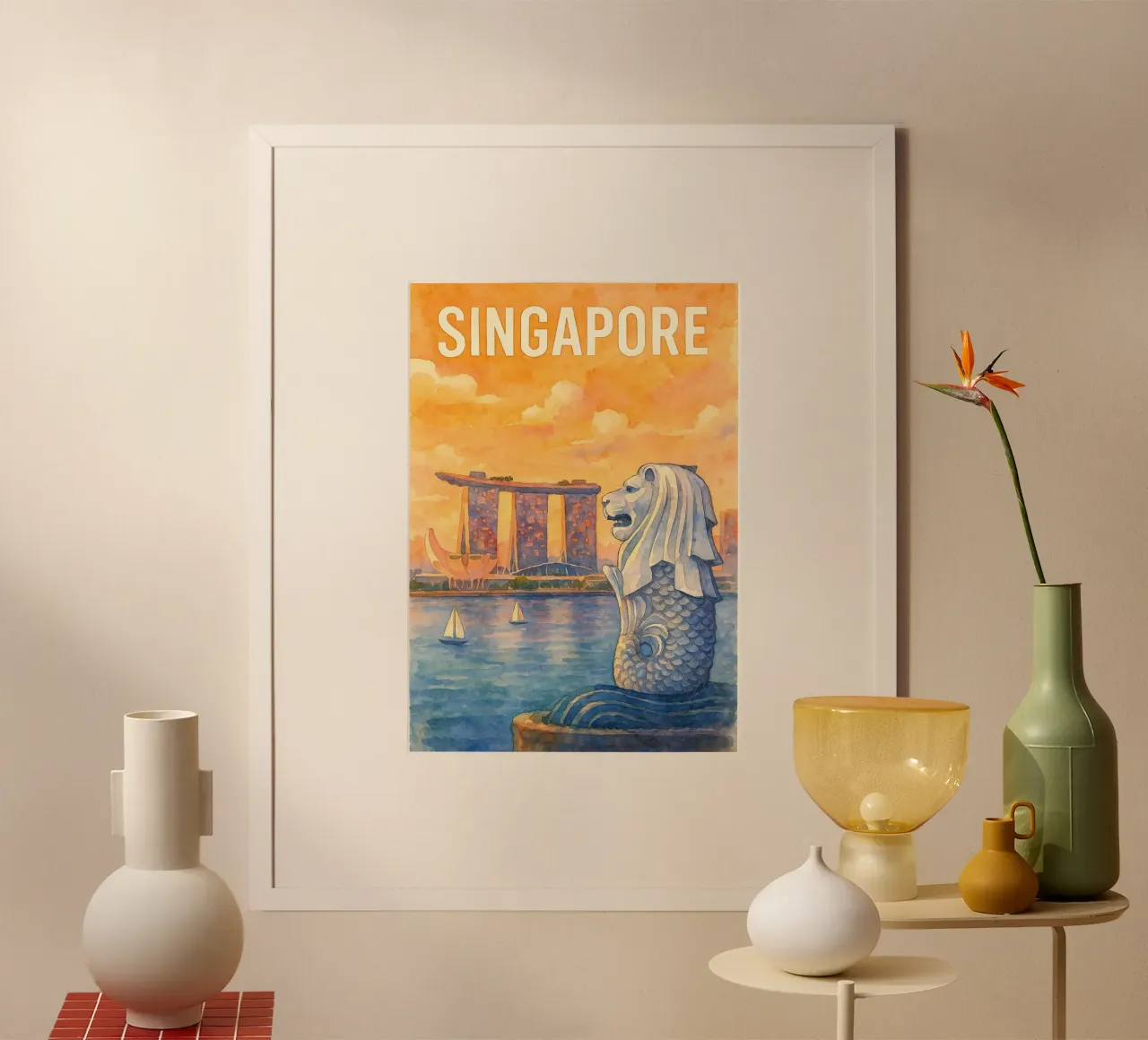 Singapur Pintura Imaginación poster con marco de aluminio de Diamond