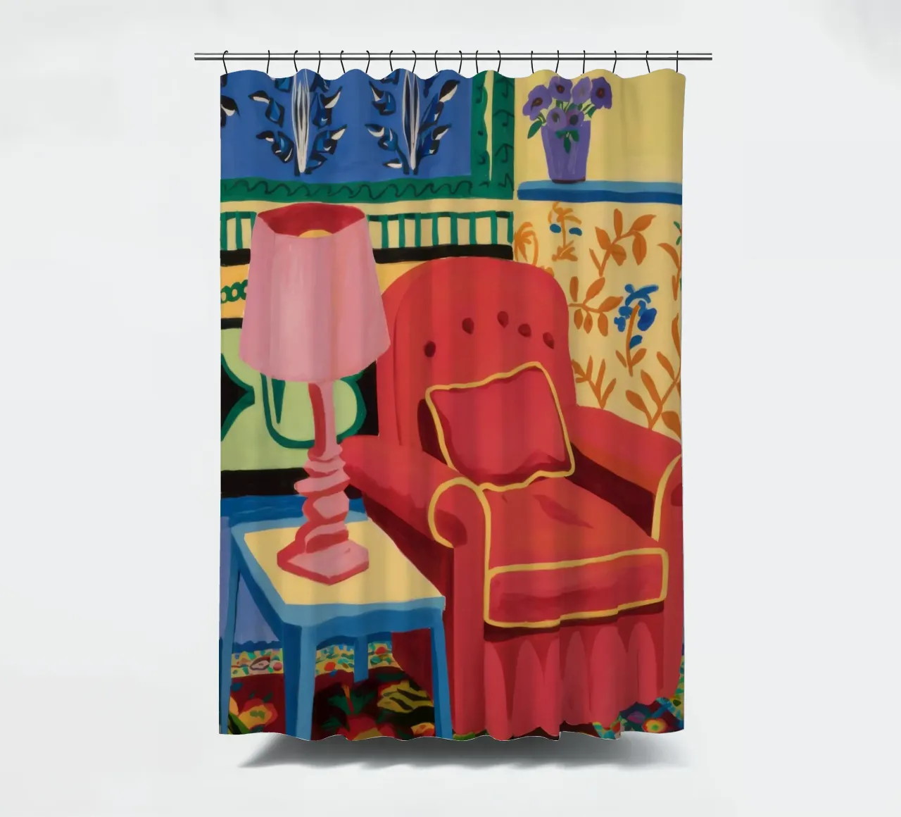 Maximalist Reading Chair shower curtain by Flock Reverie