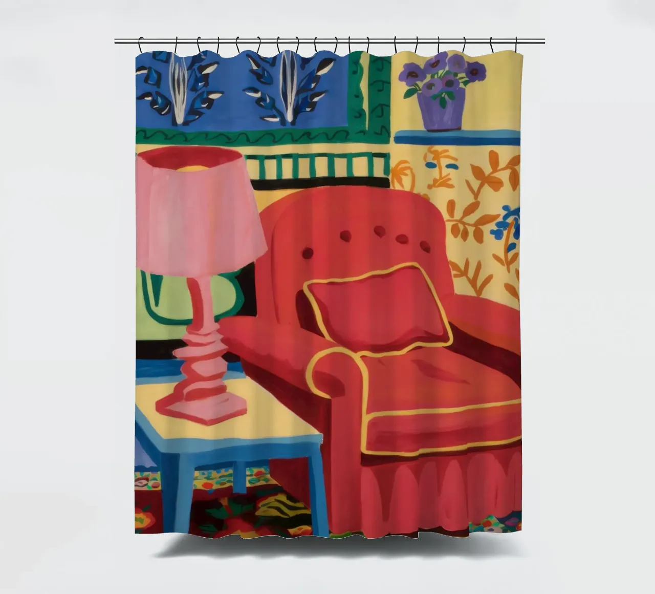 Maximalist Reading Chair shower curtain by Flock Reverie