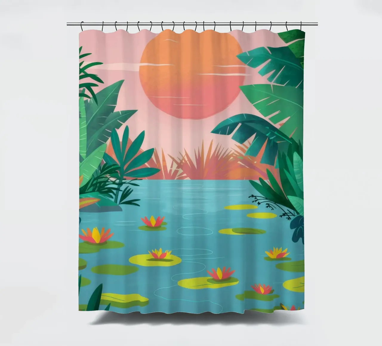 Zonsondergang Jungle Rivier douchegordijn van Prism Ritual