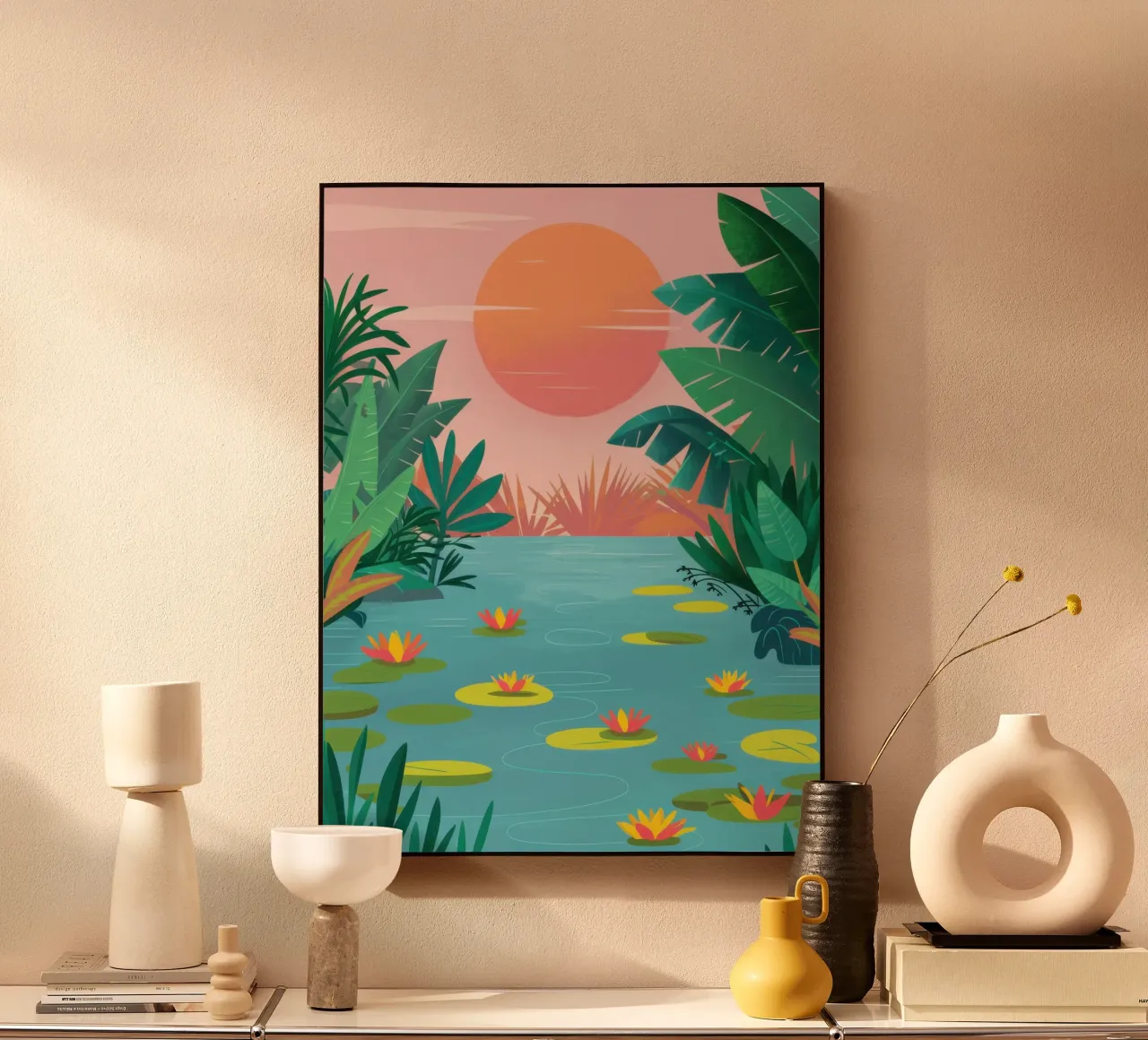Fiume Jungle al tramonto alluminio dibond da Prism Ritual