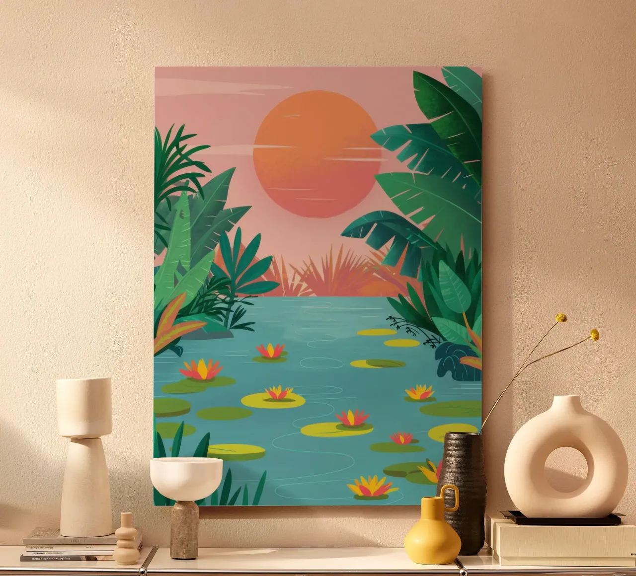 Fiume Jungle al tramonto alluminio dibond da Prism Ritual