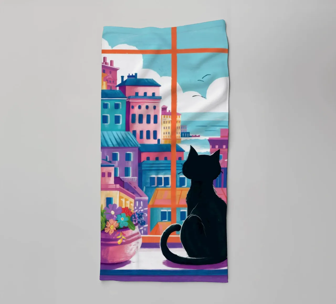 Vue sur le balcon du chat serviette de bain de Flock Reverie