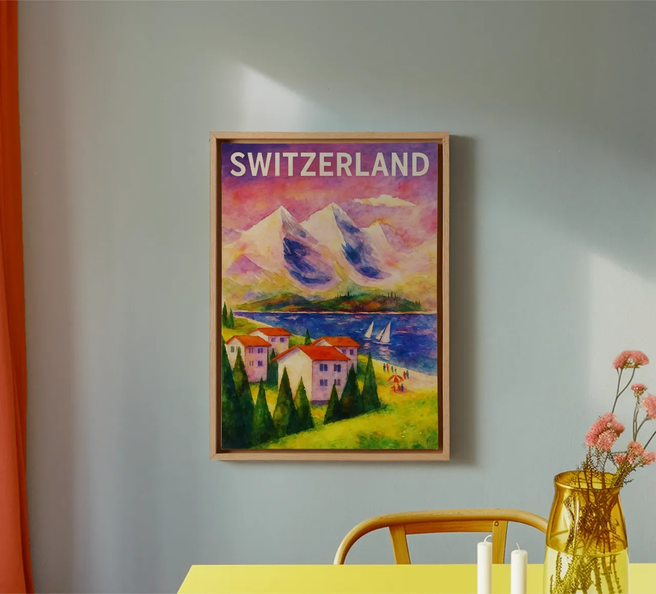 Schweiz Malerei Imagination Leinwand mit Schattenfugenrahmen von Diamond