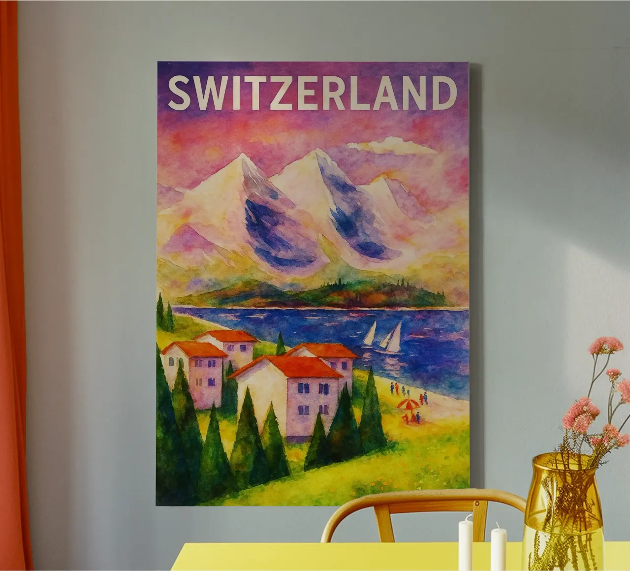 Schweiz Malerei Imagination Leinwand mit Schattenfugenrahmen von Diamond