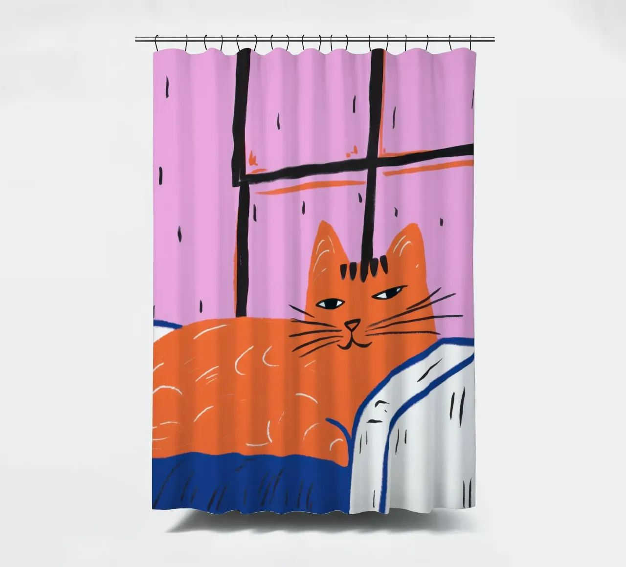 Ginger Cat RainStreaked Slumber cortina de baño de Prism Ritual