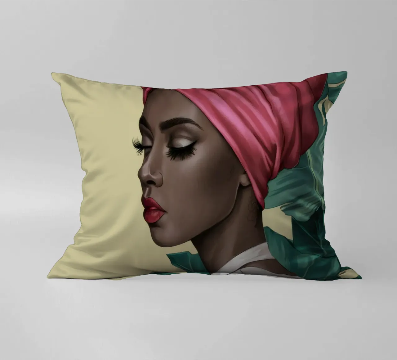 Grace in turbante rosa cuscino da Flock Reverie