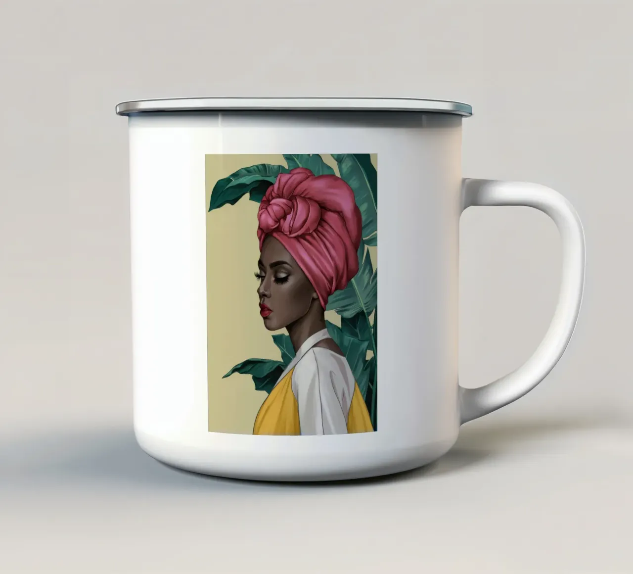 Grace in turbante rosa tazza in smalto da Flock Reverie