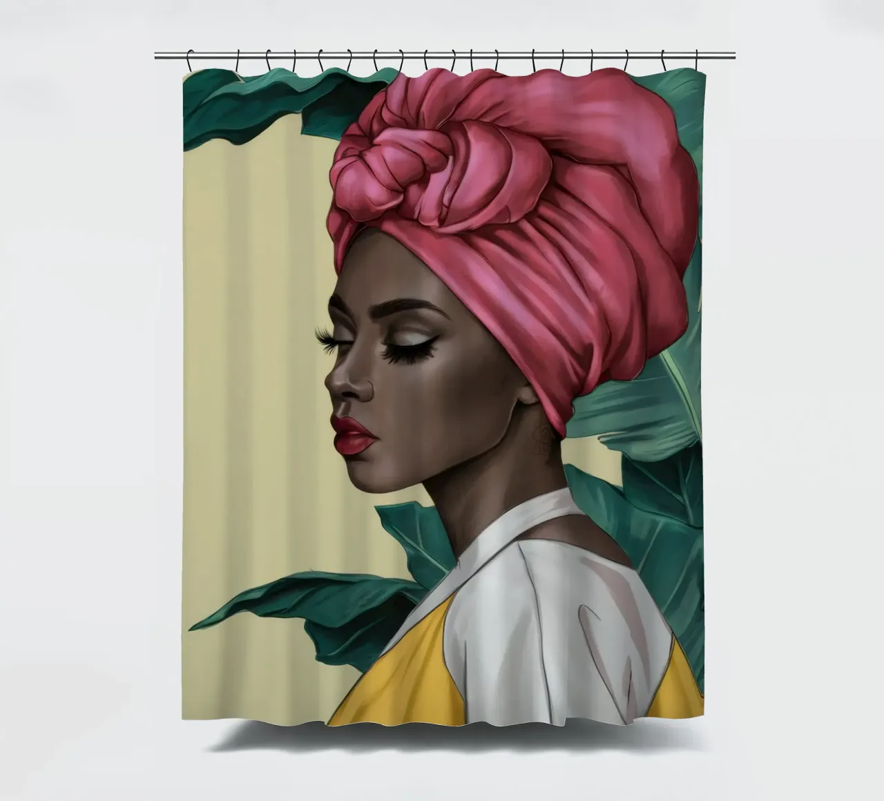 Grace in a Pink Turban shower curtain by Flock Reverie