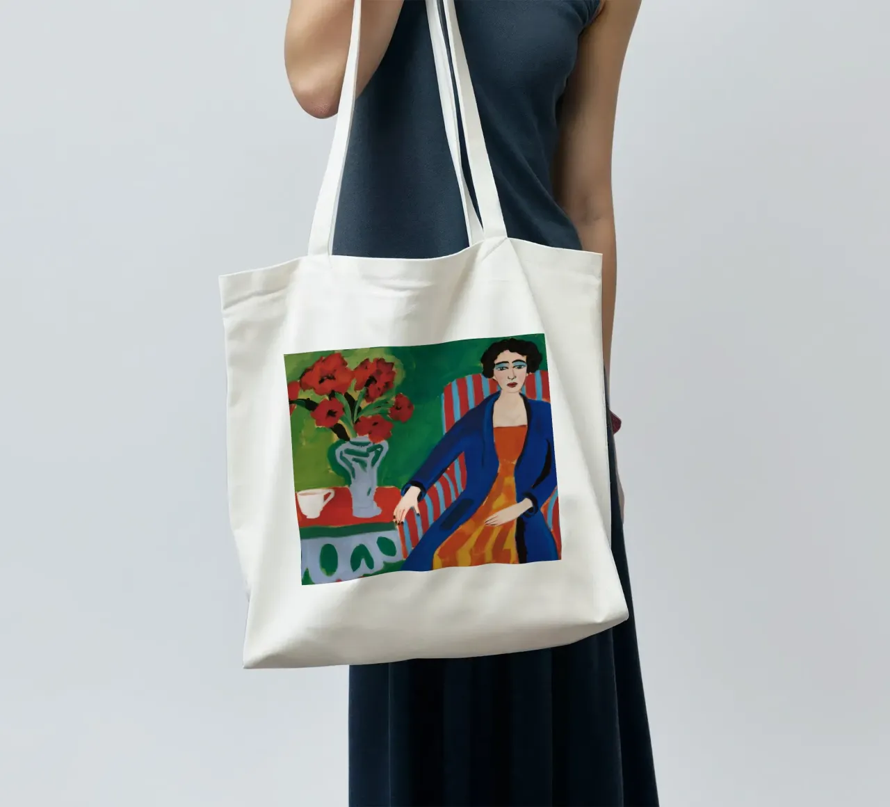 Ritratto colorblock sicuro di sé borsa in juta da Veil Maya