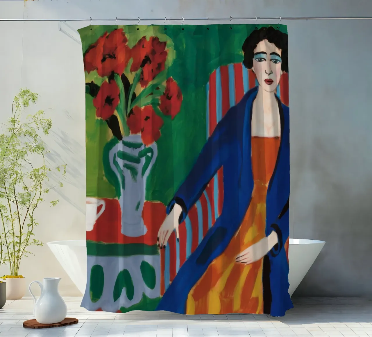 Confident Colorblock Portrait shower curtain by Veil Maya