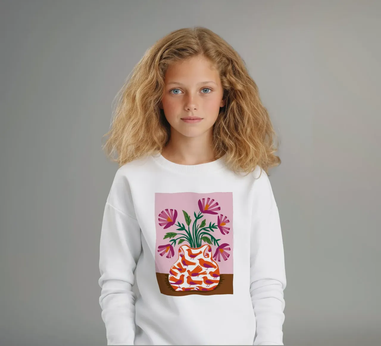 Amapolas en un jarrón estampado sudadera para niño de Flock Reverie