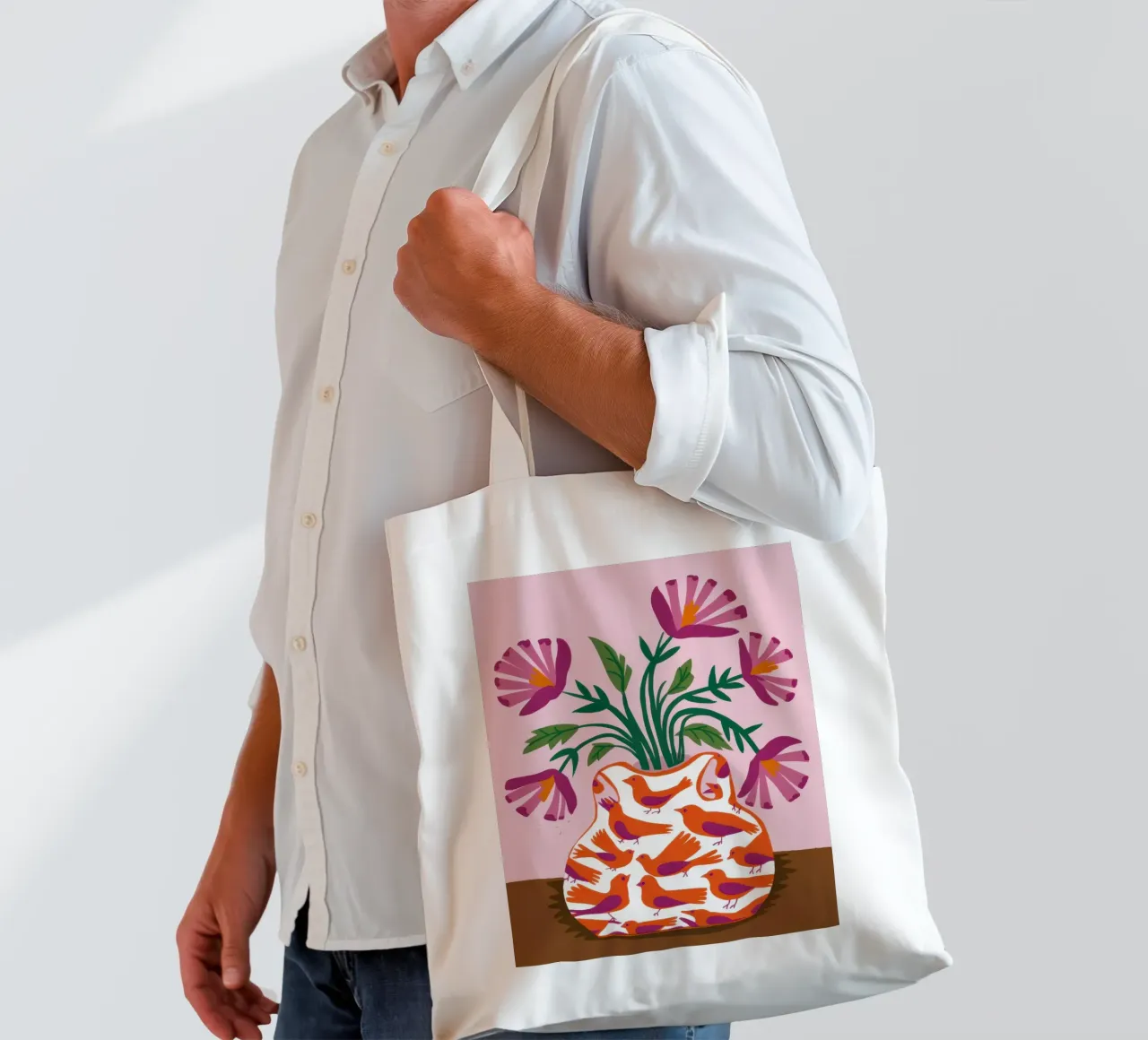 Poppies in a Patterned Vase tote bag by Flock Reverie