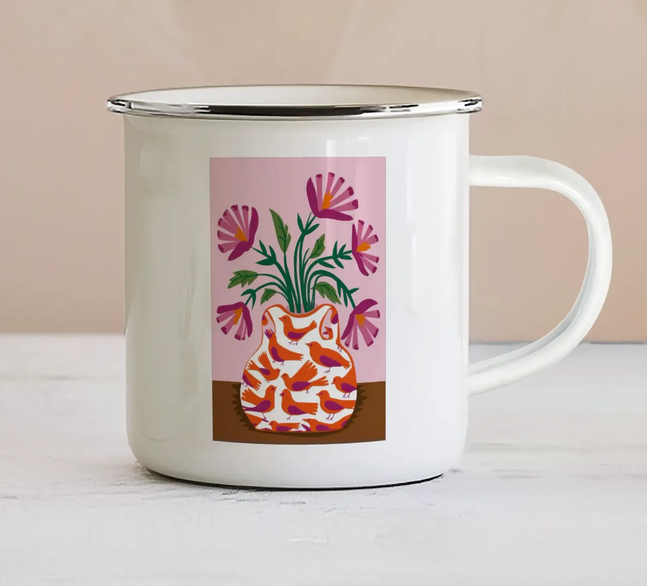 Papaveri in un vaso a fantasia tazza in smalto da Flock Reverie
