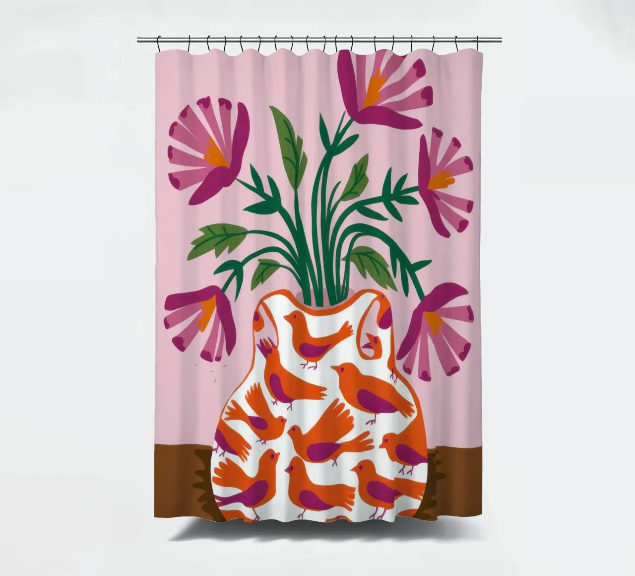 Mohnblumen in einer gemusterten Vase Duschvorhang von Flock Reverie