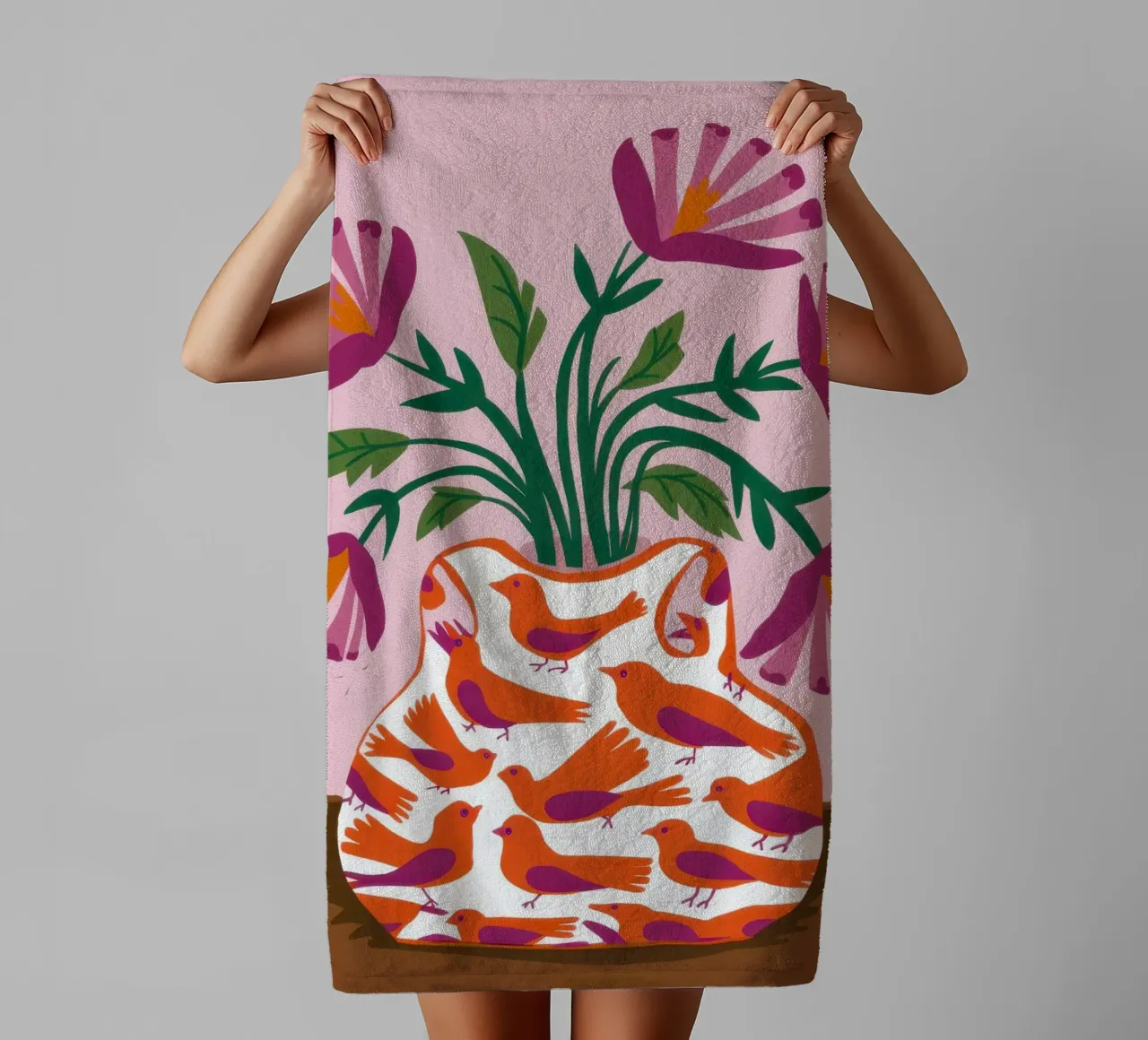 Poppies in a Patterned Vase towel by Flock Reverie
