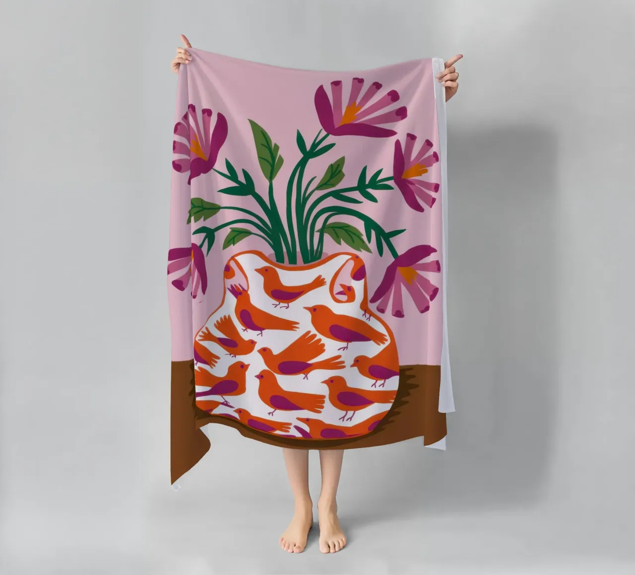 Poppies in a Patterned Vase beach towel by Flock Reverie