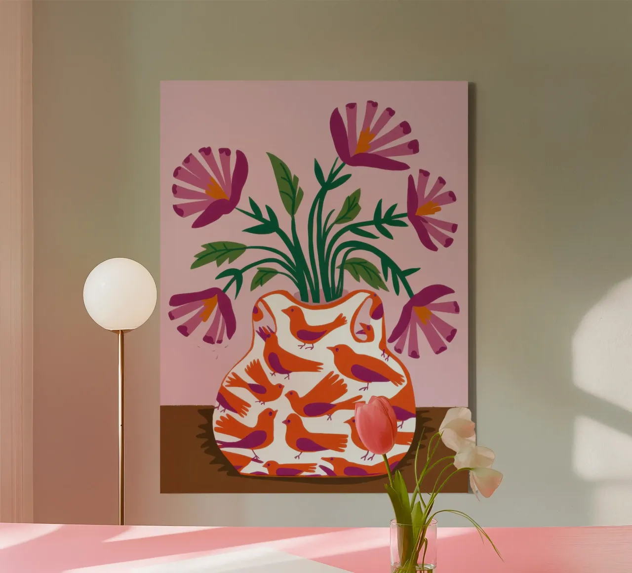 Poppies in a Patterned Vase canvas by Flock Reverie