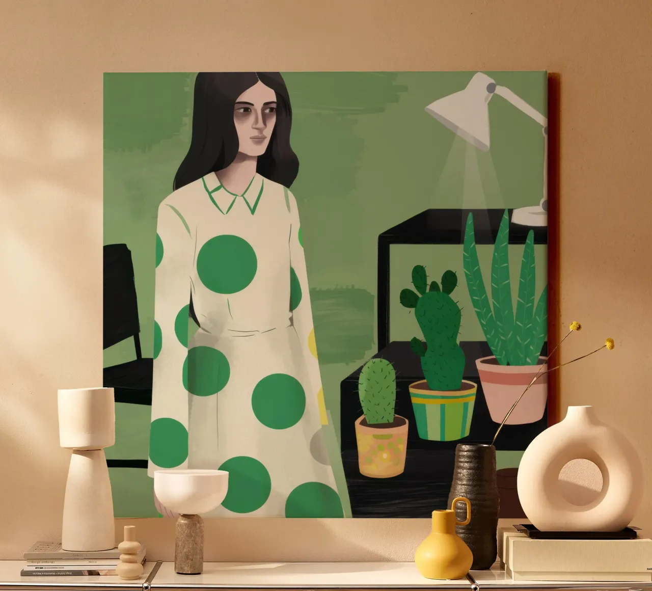 Luce verde a pois tela con Cornice a cassetta da Prism Ritual