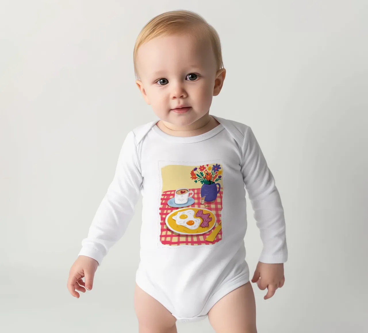 Checkered SunnySide Up long-sleeve baby romper by Prism Ritual