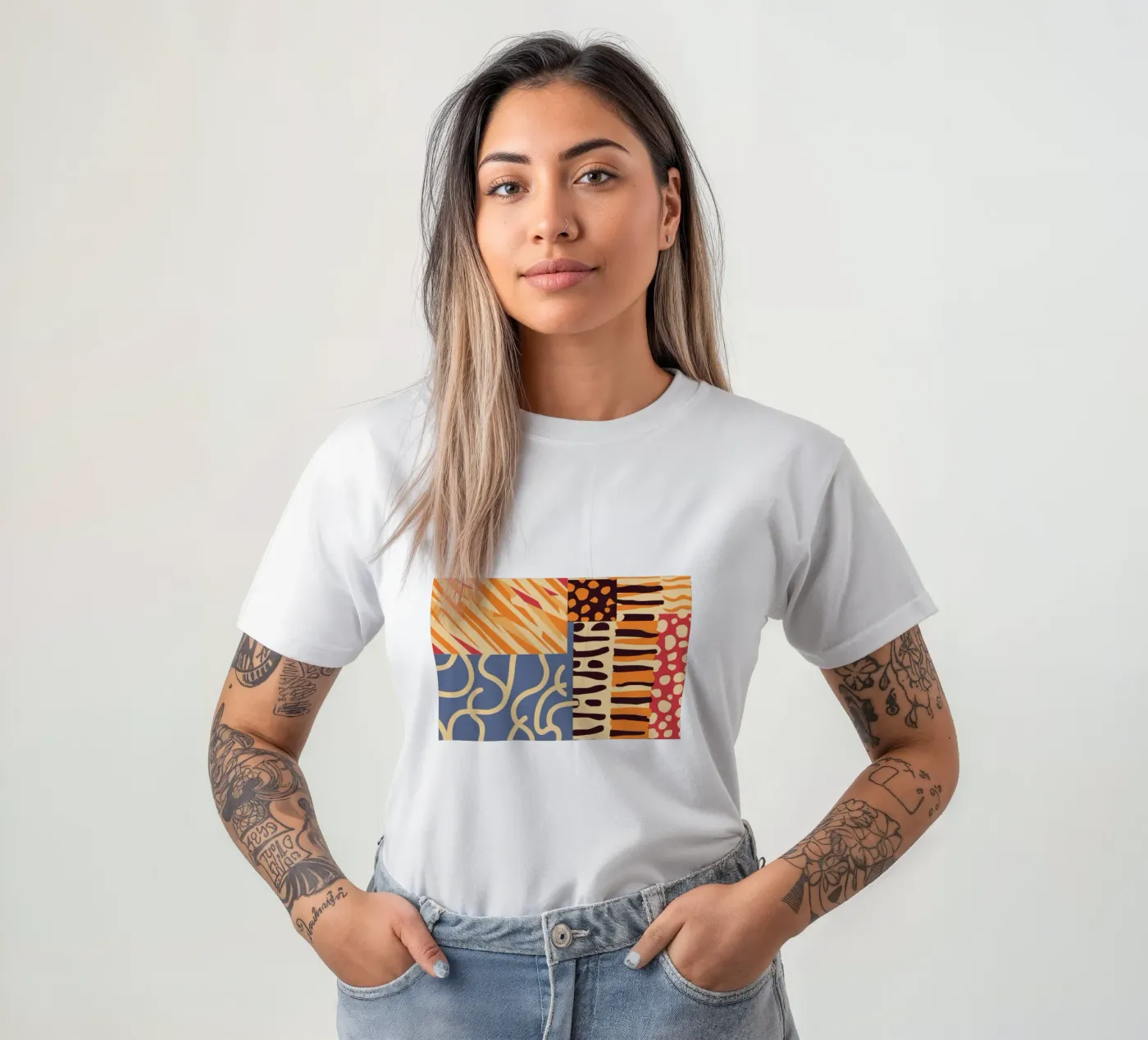 Gestructureerd patchwork harmonie t-shirt van Veil Maya