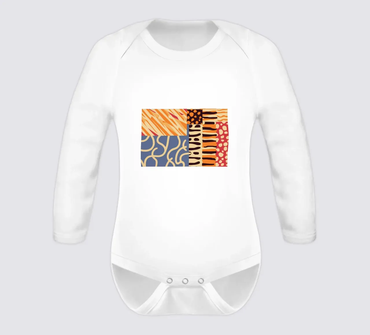 Textured Patchwork Harmony long-sleeve baby romper by Veil Maya