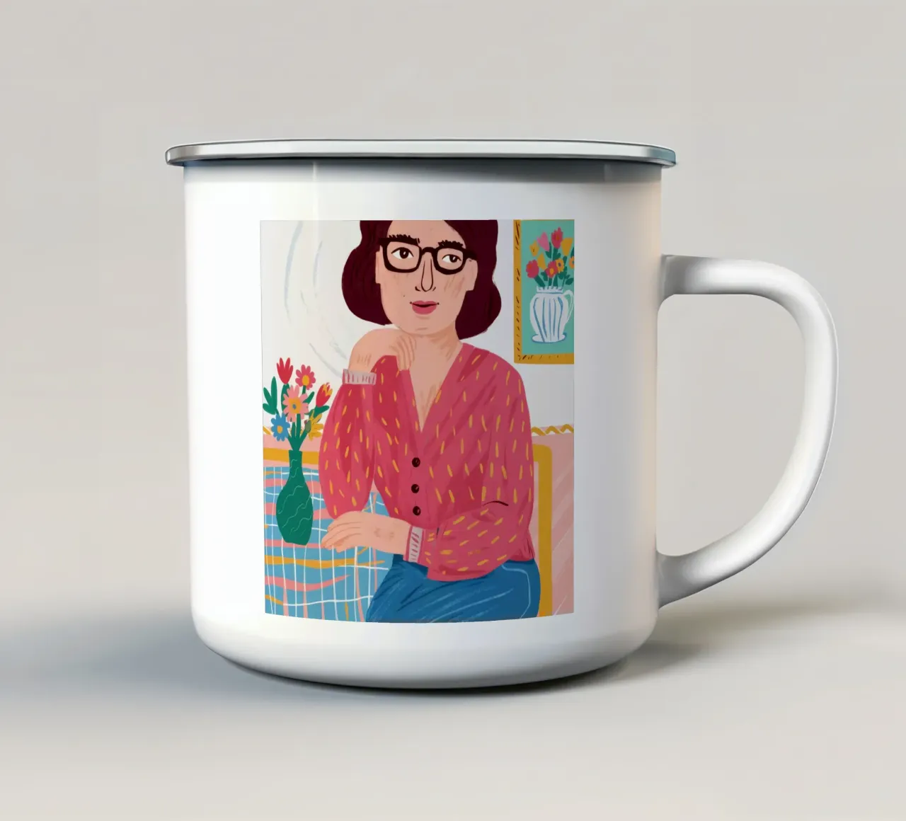 Angolo dei lettori alla moda tazza in smalto da Veil Maya