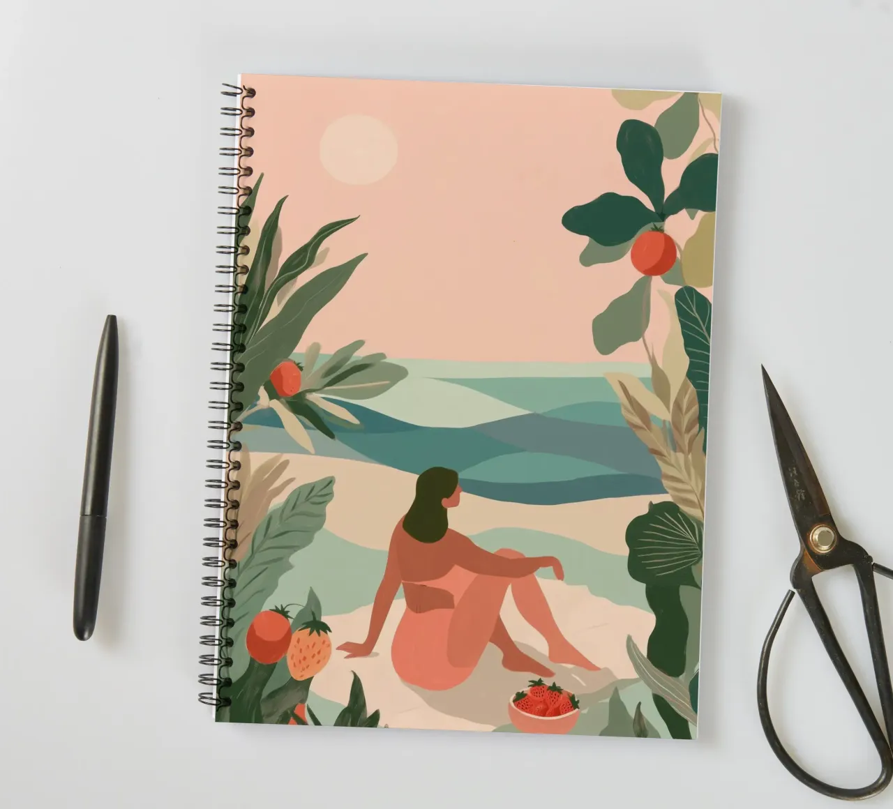 Strawberries by the Sea spiral notebook by Clara August