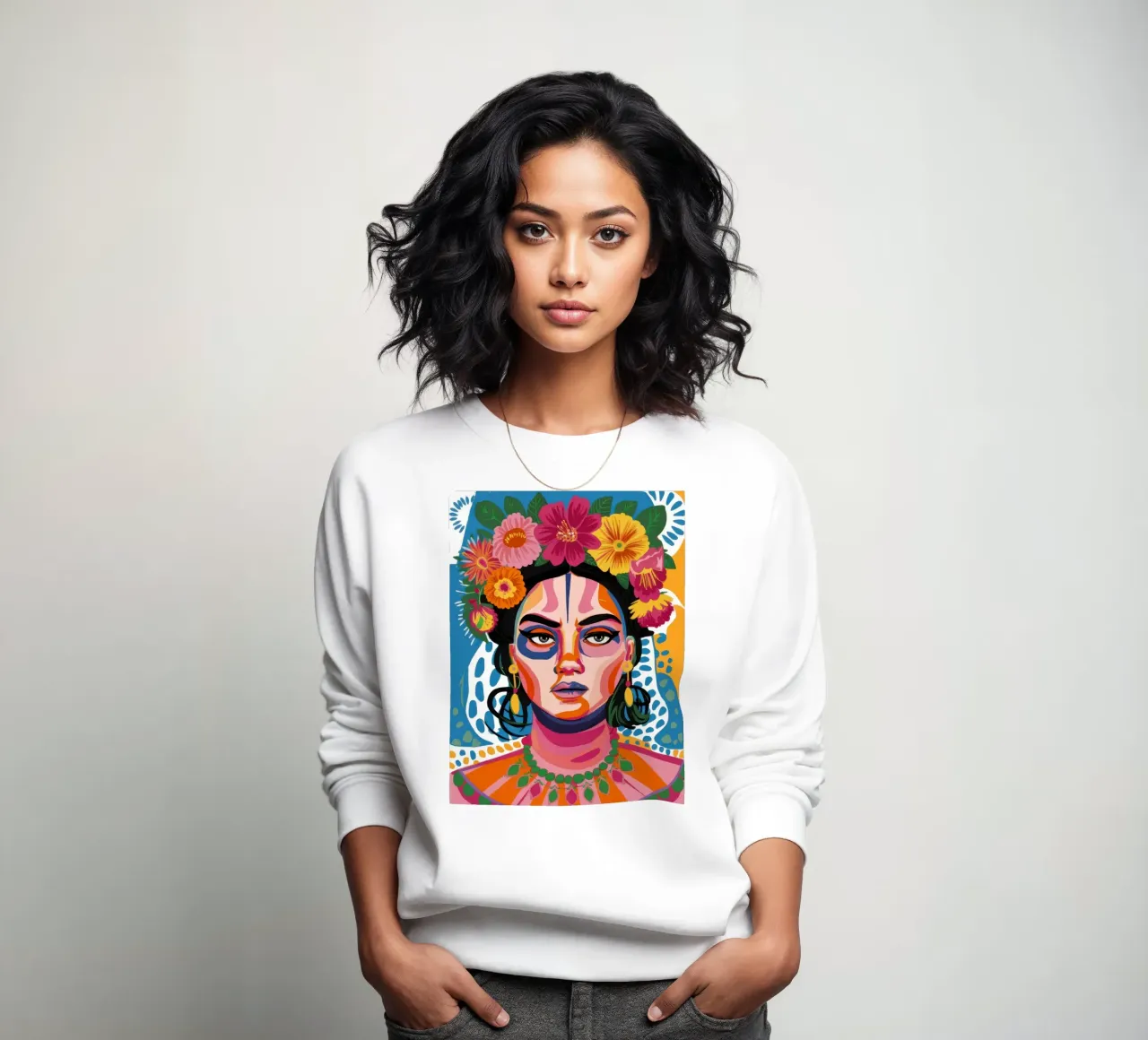 Frida Kahlo reimmaginata felpa da Flock Reverie
