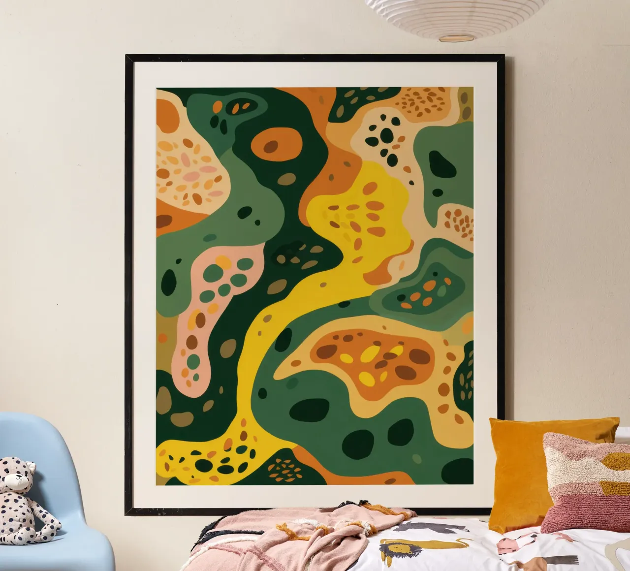 Fiume astratto della vita poster con telaio in legno da Flock Reverie