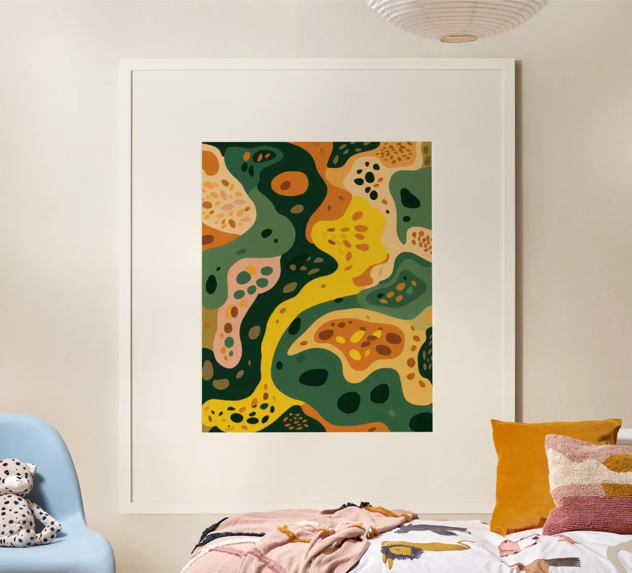 Fiume astratto della vita poster con telaio in legno da Flock Reverie