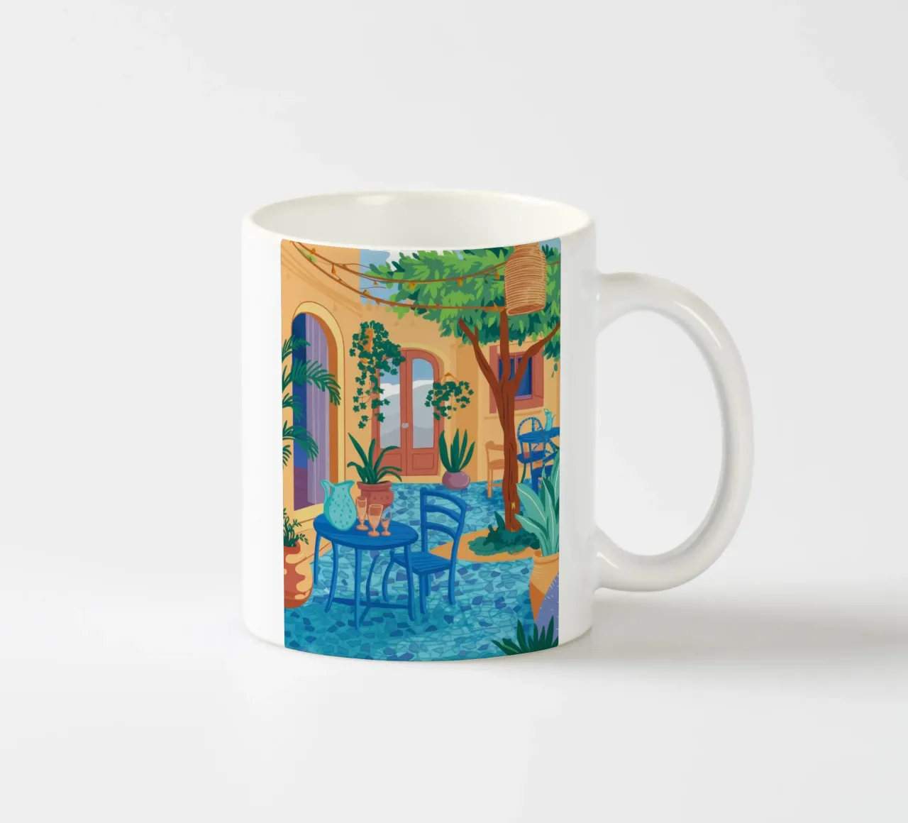 Blue Cafe Courtyard ceramic mug by Flock Reverie