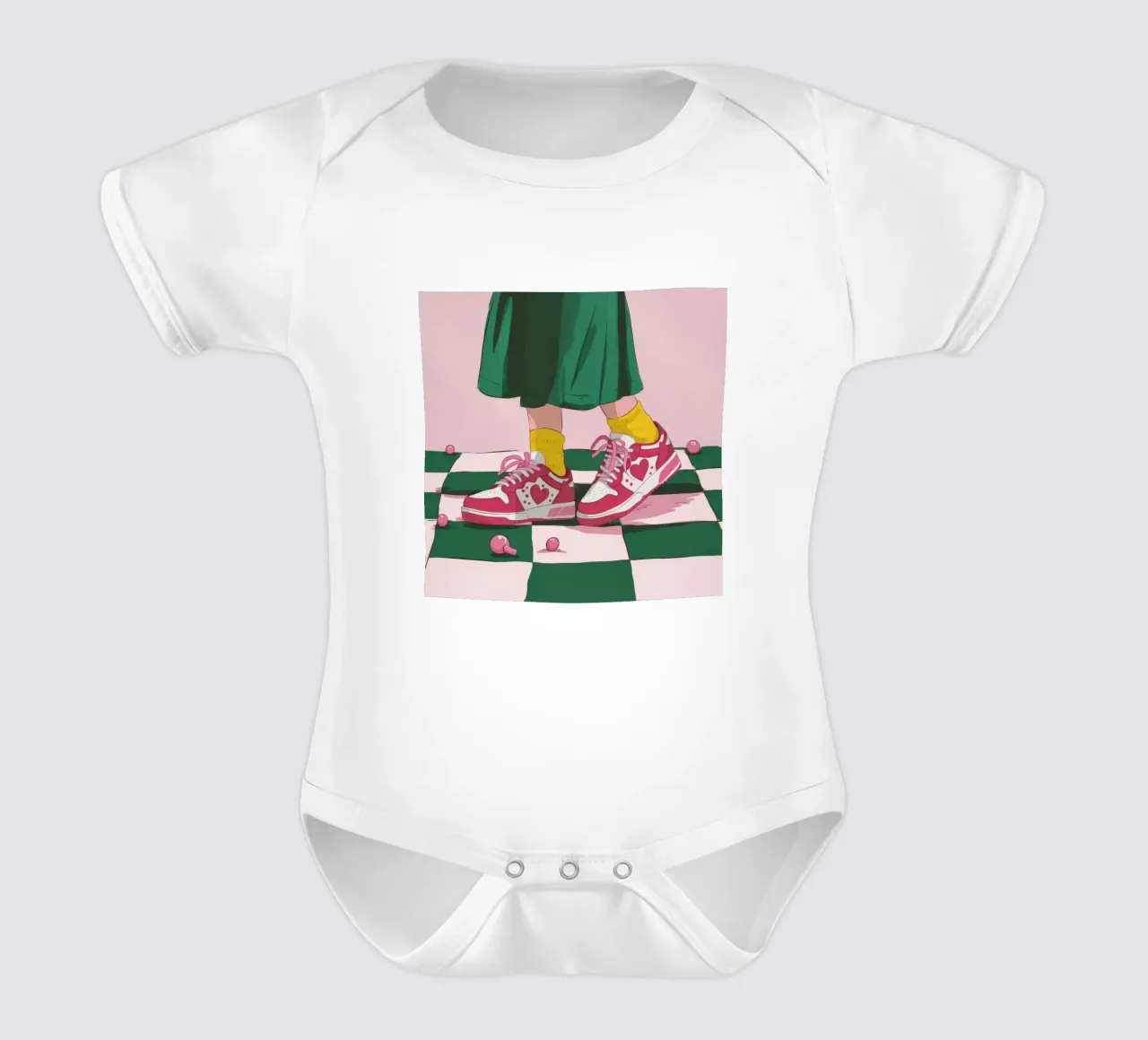 Moda pavimento a scacchi body neonato maniche corte da Flock Reverie