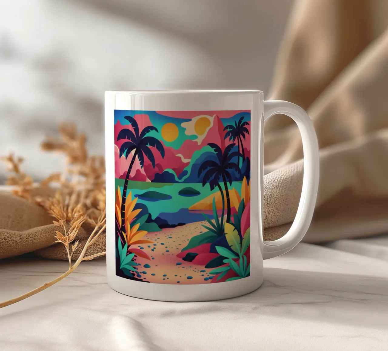 Tramonto psichedelico sulla spiaggia tazza in ceramica da Veil Maya