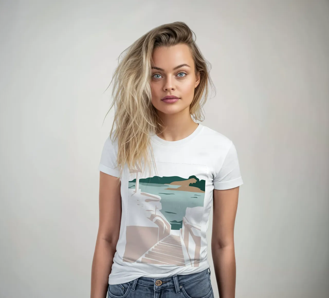 Stepping into the Sea women's fitted t-shirt by Veil Maya