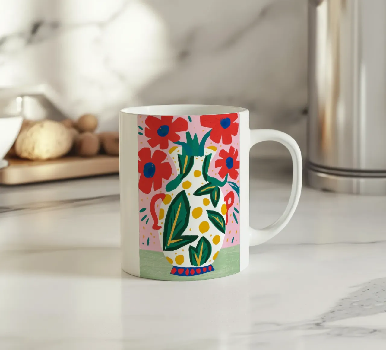 Papaveri in un vaso decorato tazza in ceramica da Flock Reverie