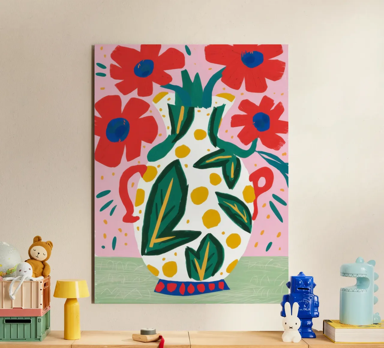 Poppies in a Decorated Vase alu-dibond by Flock Reverie