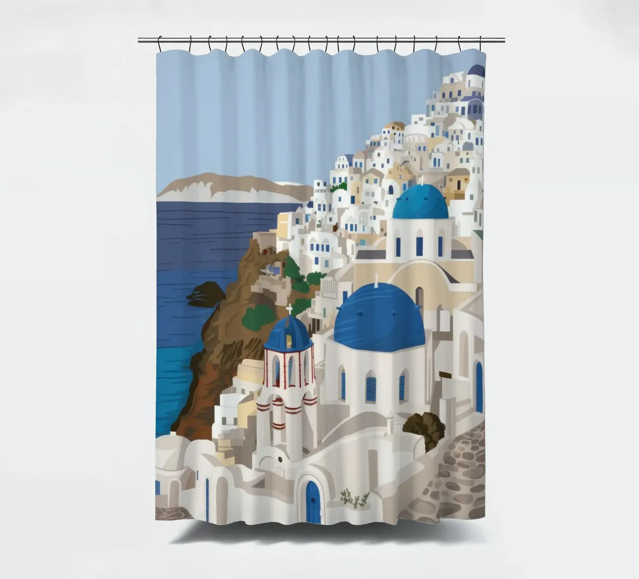 Santorini Serene Vista tenda da doccia da Flock Reverie